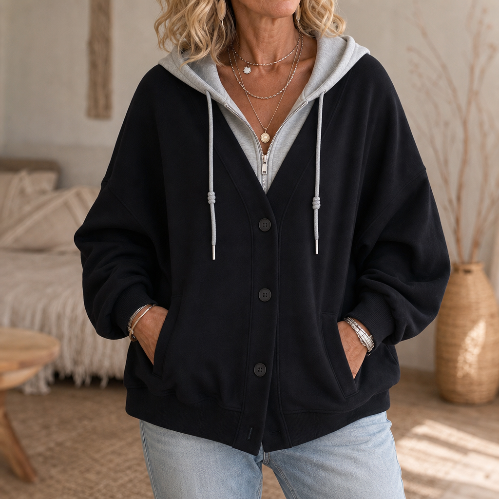 Amelia | Bequemer V-Ausschnitt Hoodie Im Lagenlook