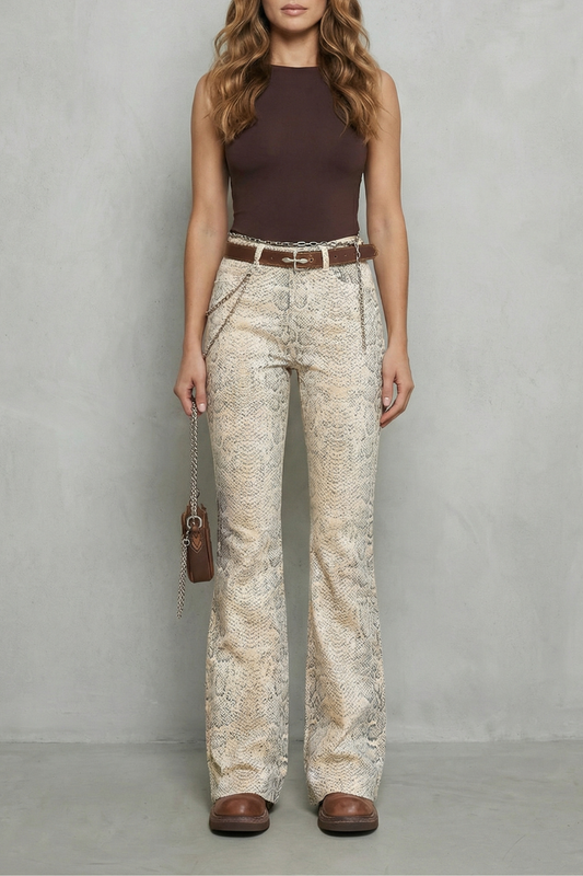 Women's Snake Print Wide Leg Palazzo Jeans - Nystelle