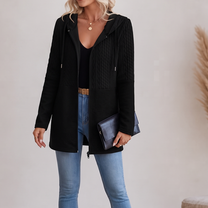 Elena | Langer Strickhoodie Mit Zopfmuster Und Reißverschluss