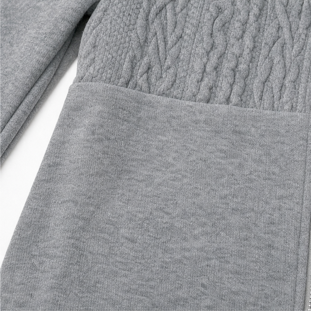 Elena | Langer Strickhoodie Mit Zopfmuster Und Reißverschluss