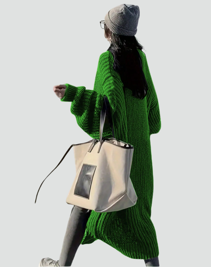 Lang Gebreid Vest Met Zakken Voor Dames