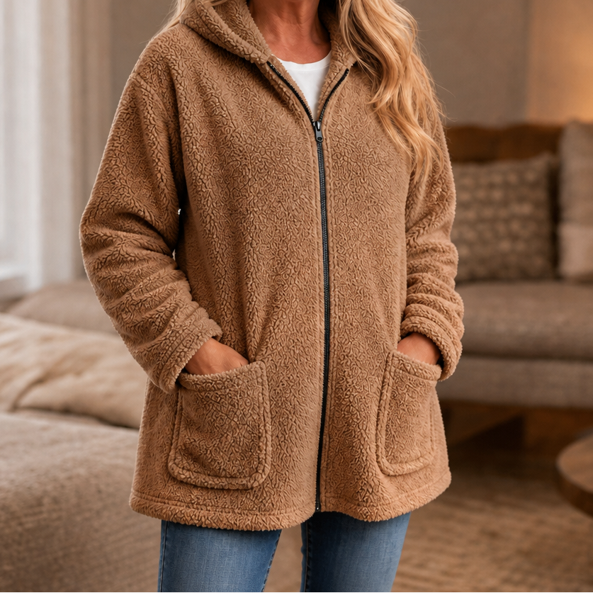 Mia | Flauschige Oversize-Sherpa-Jacke Mit Reißverschluss