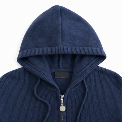 Mila | Moderner Strickhoodie Mit Reißverschluss Und Streifenärmeln