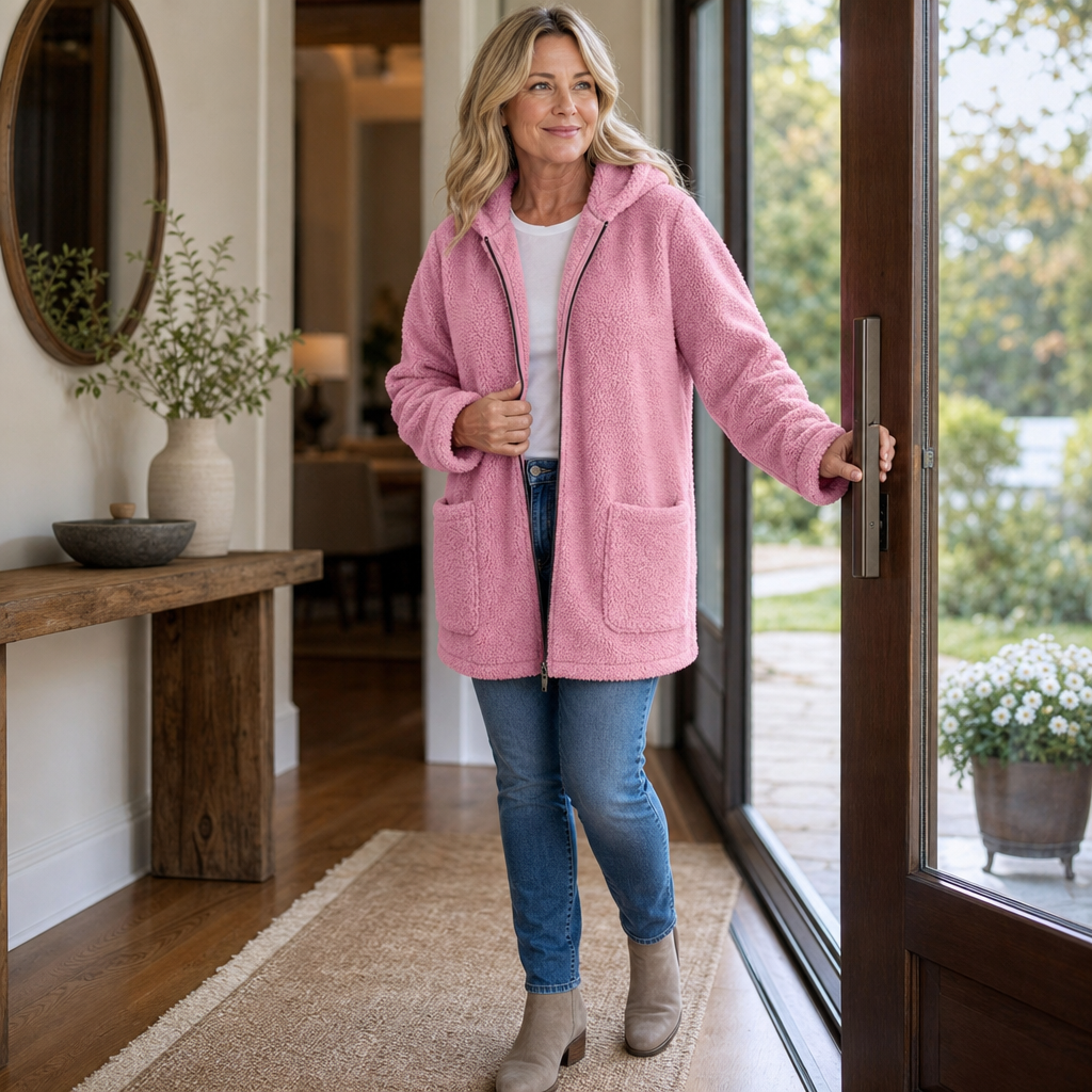 Mia | Flauschige Oversize-Sherpa-Jacke Mit Reißverschluss