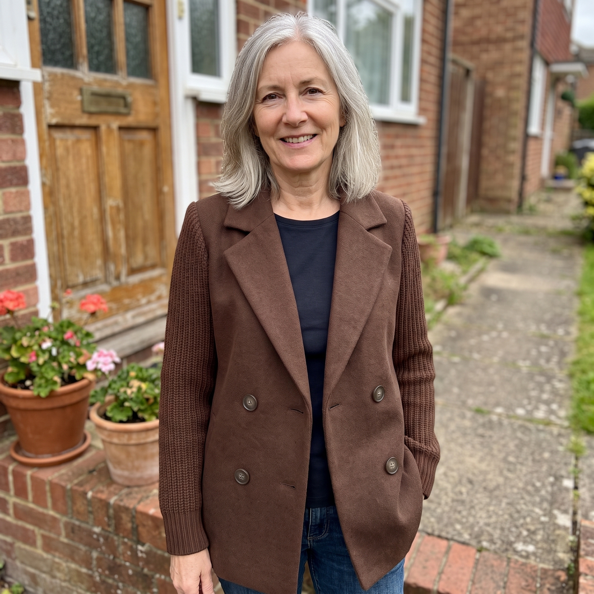 Elizabeth | Eleganter Damenblazer Mit Doppelter Knopfleiste Und Strickärmeln