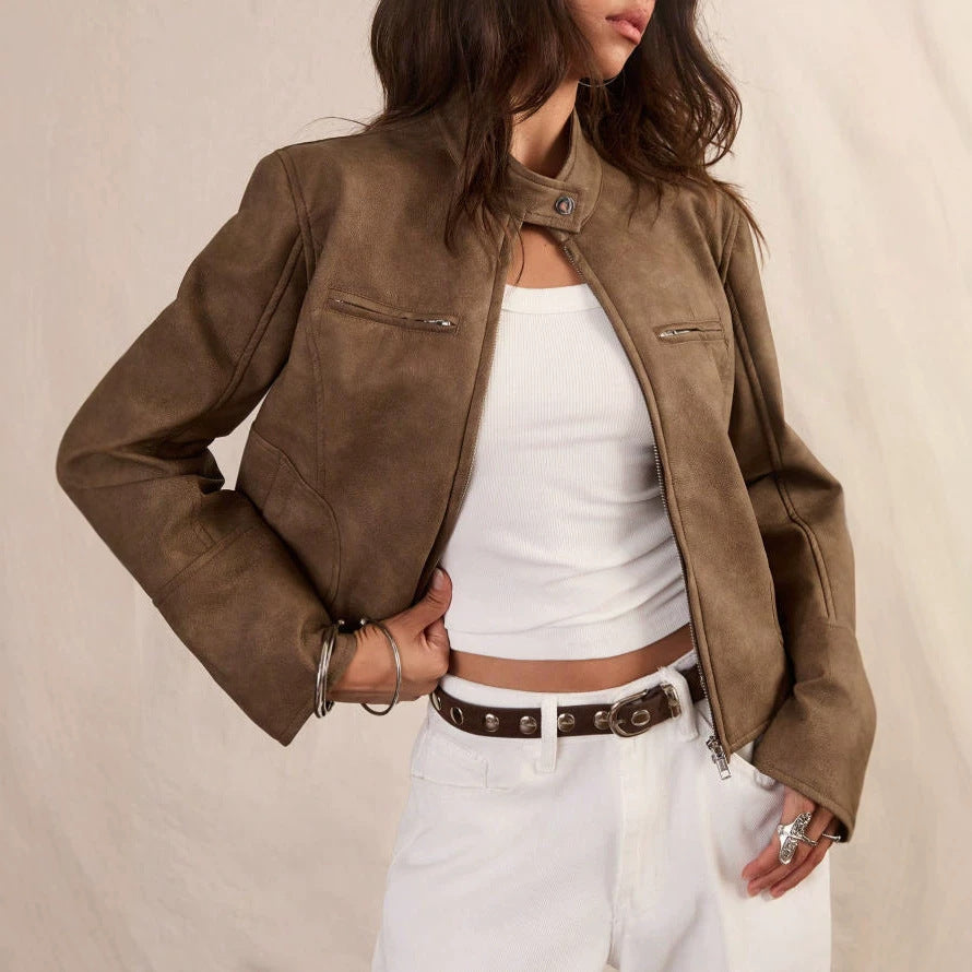 Veste courte femme effet cuir - Chic et moderne