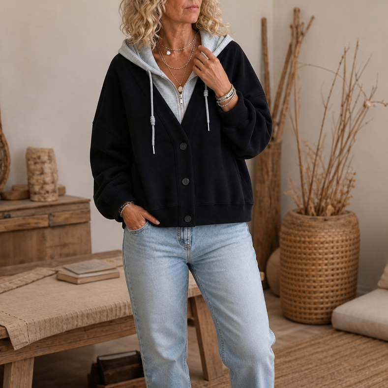 Amelia | Bequemer V-Ausschnitt Hoodie Im Lagenlook