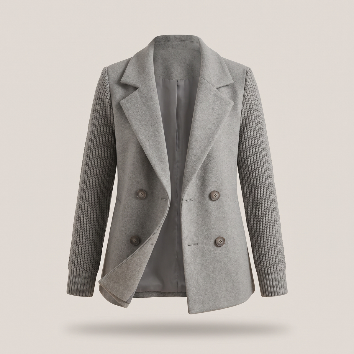 Elizabeth | Eleganter Damenblazer Mit Doppelter Knopfleiste Und Strickärmeln