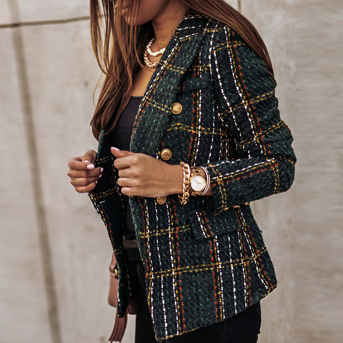 Emily | Eleganter Damenblazer Mit Hahnentrittmuster Und Tailliertem Schnitt