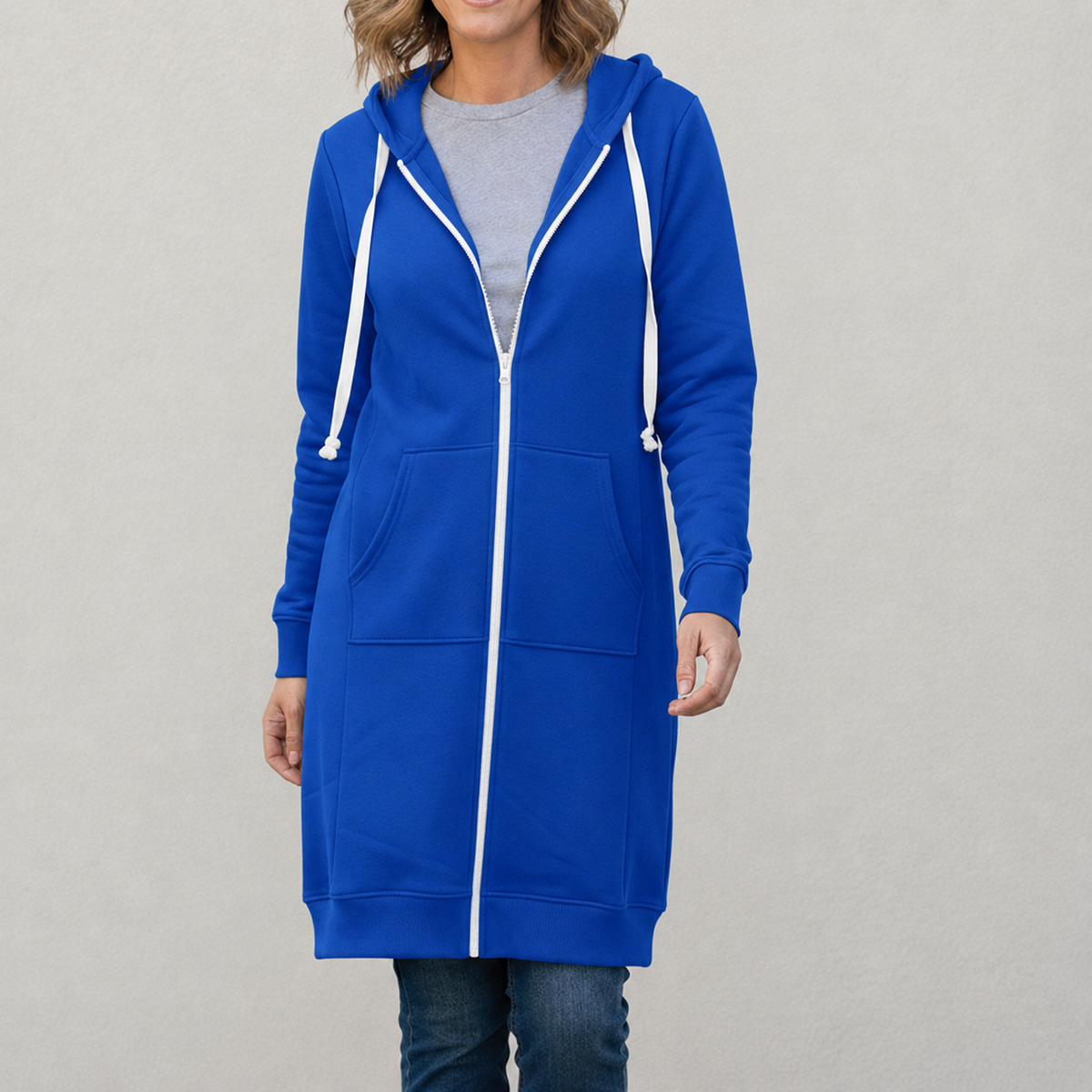 Veronica | Langer Kapuzenpullover mit Reißverschluss