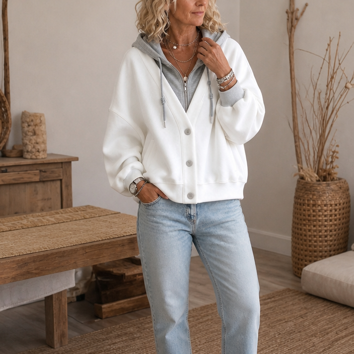 Amelia | Bequemer V-Ausschnitt Hoodie Im Lagenlook