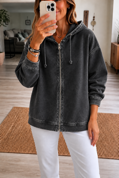 Jessica | Lässige Kapuzenjacke Mit Reißverschluss Und Gewaschenem Finish