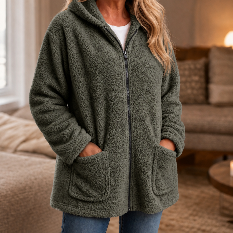 Mia | Flauschige Oversize-Sherpa-Jacke Mit Reißverschluss