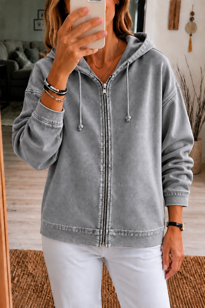 Jessica | Lässige Kapuzenjacke Mit Reißverschluss Und Gewaschenem Finish