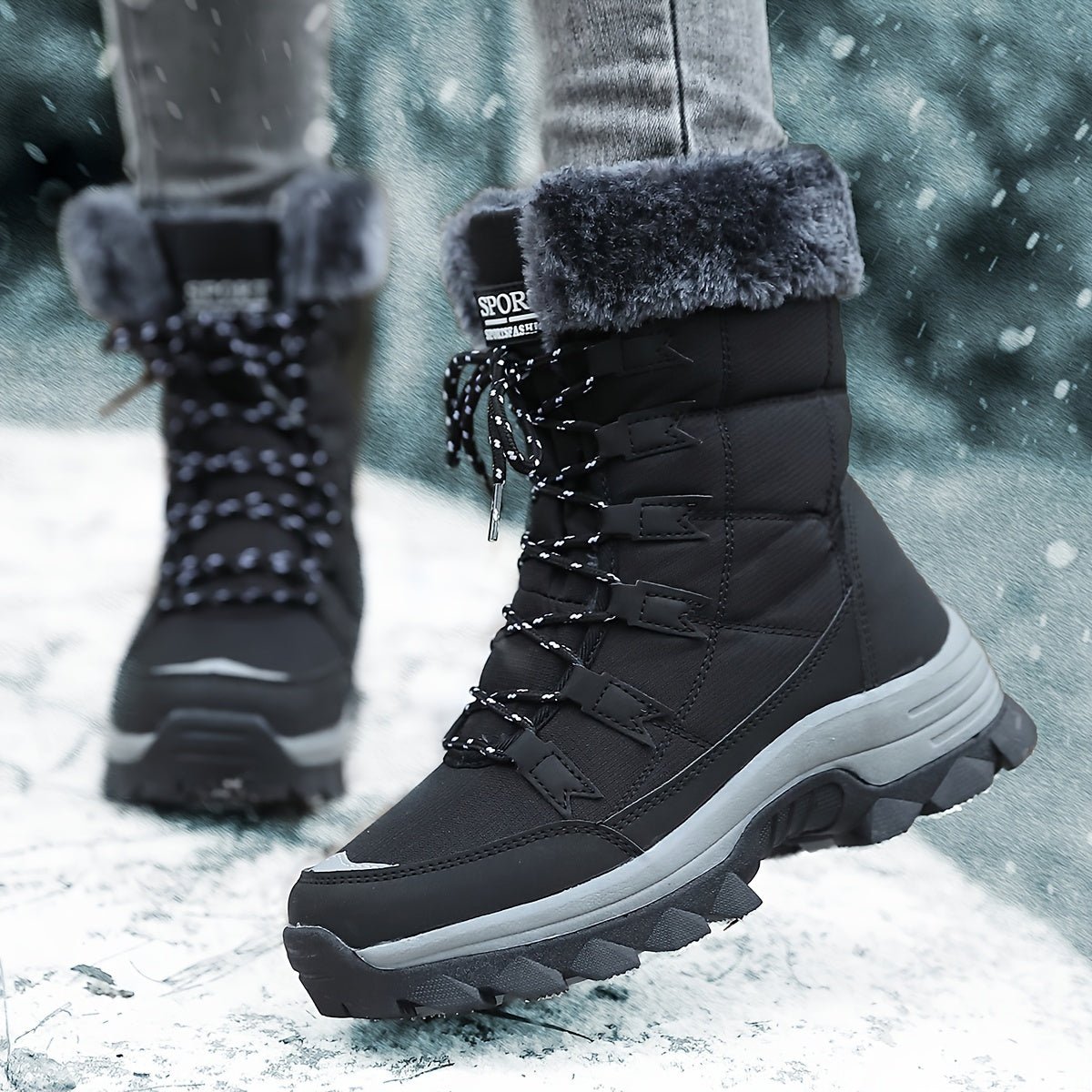 Fashionable women's winter ankle boots with plush lining & secure sole