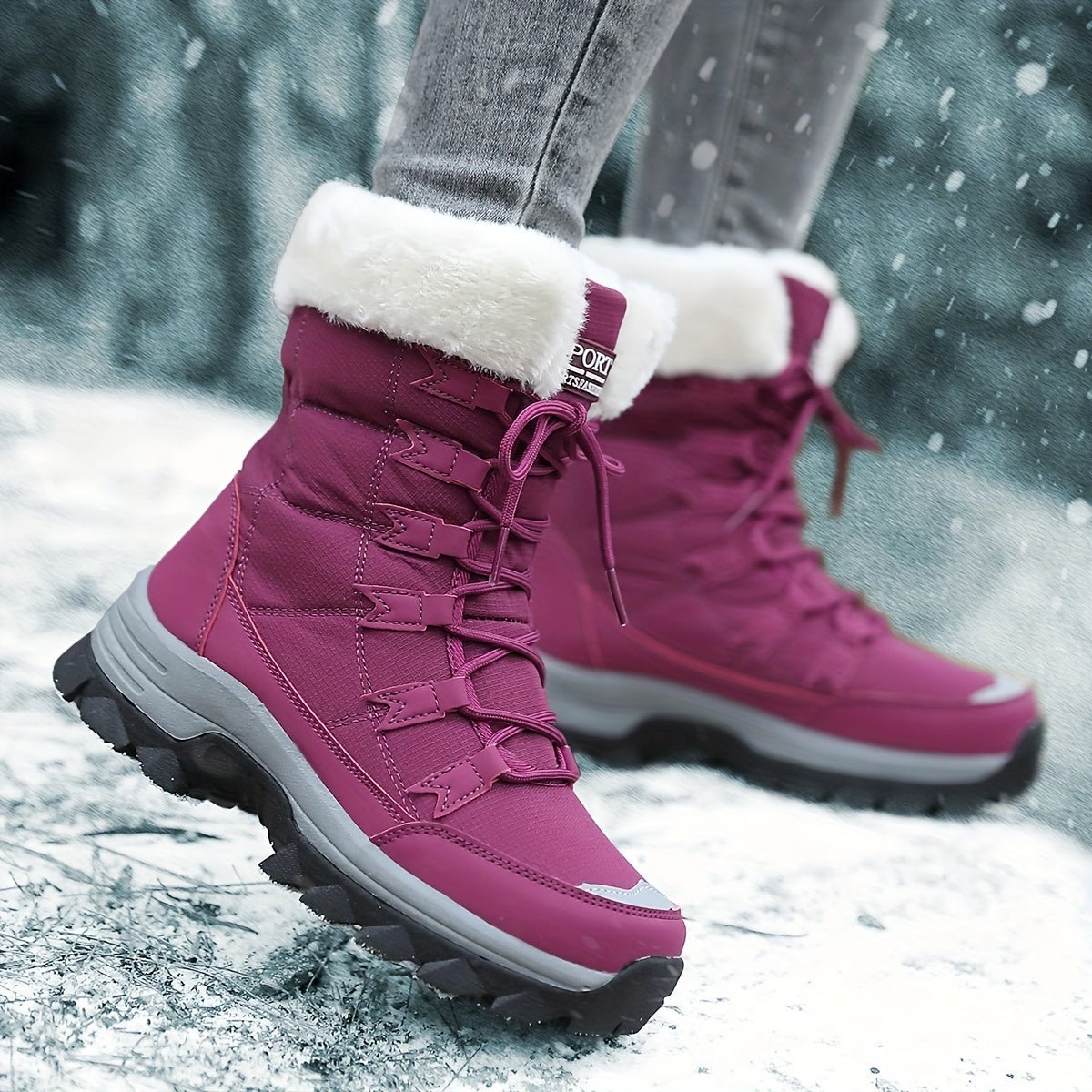 Fashionable women's winter ankle boots with plush lining & secure sole