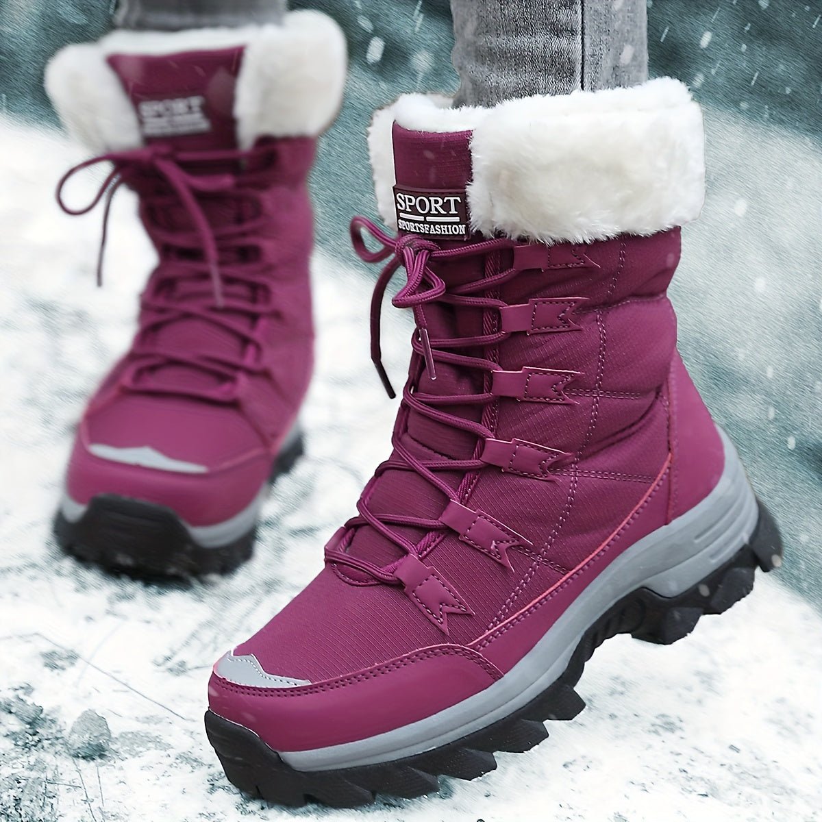 Fashionable women's winter ankle boots with plush lining & secure sole
