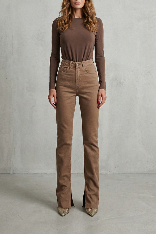 Women's High Waisted Flare Jeans in Brown - Nolienne