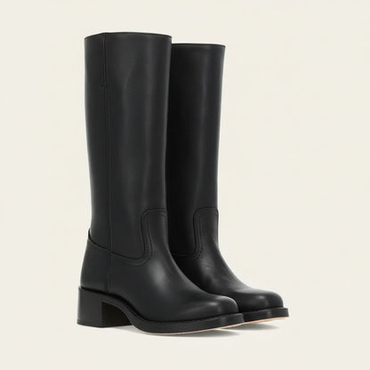 Timeless women's leather boots with block heels & classic design