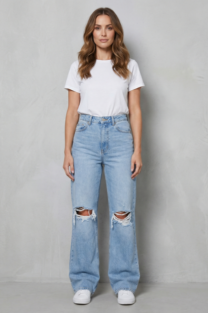 Women's High Waisted Ripped Flare Jeans - Roselienne