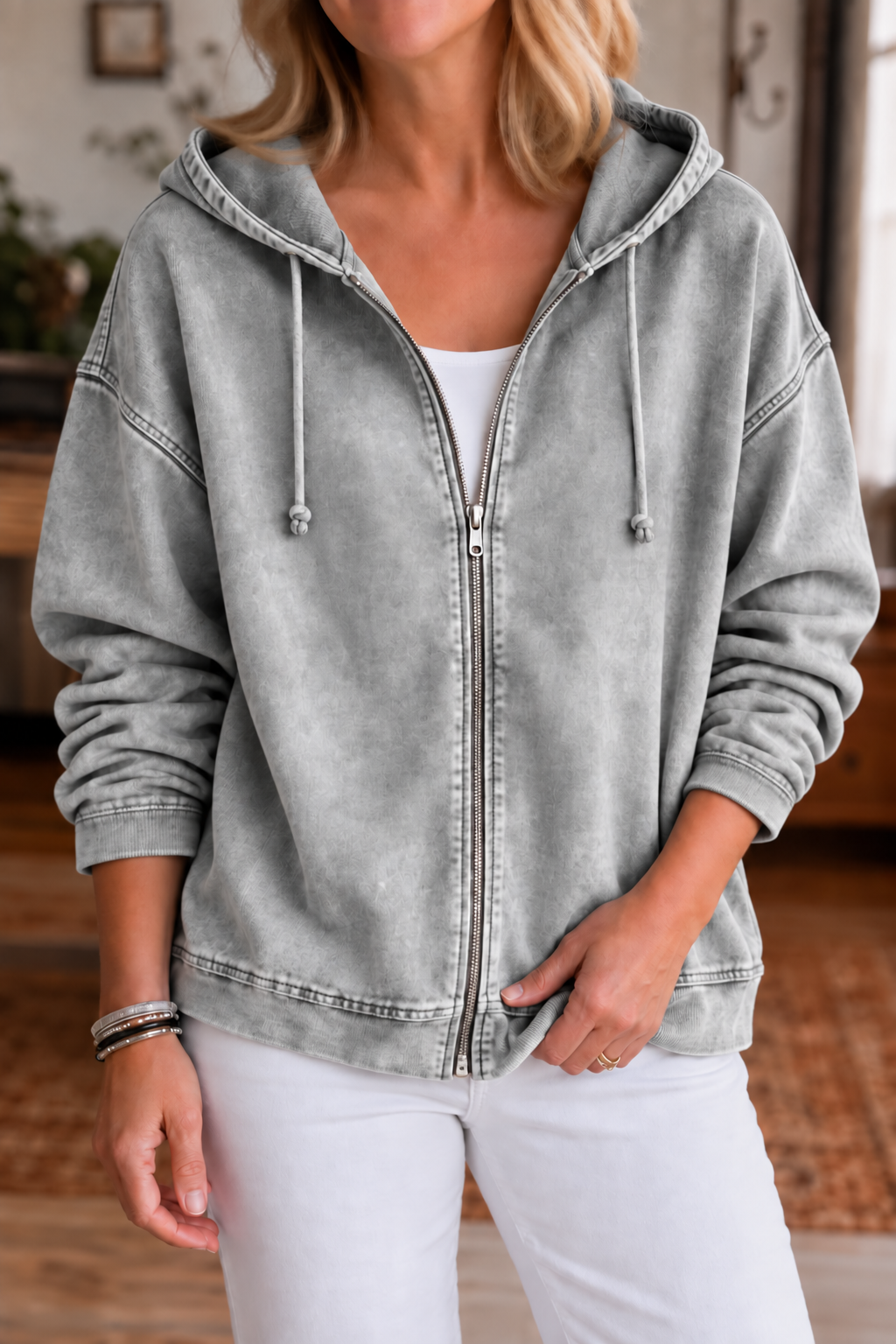 Jessica | Lässige Kapuzenjacke Mit Reißverschluss Und Gewaschenem Finish