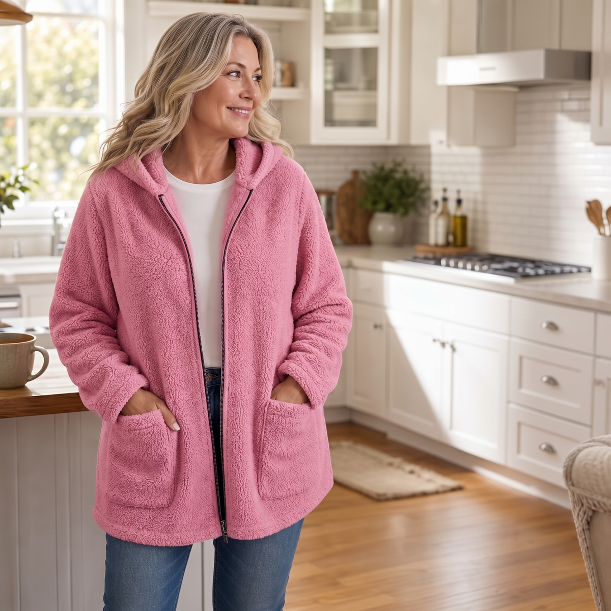 Mia | Flauschige Oversize-Sherpa-Jacke Mit Reißverschluss