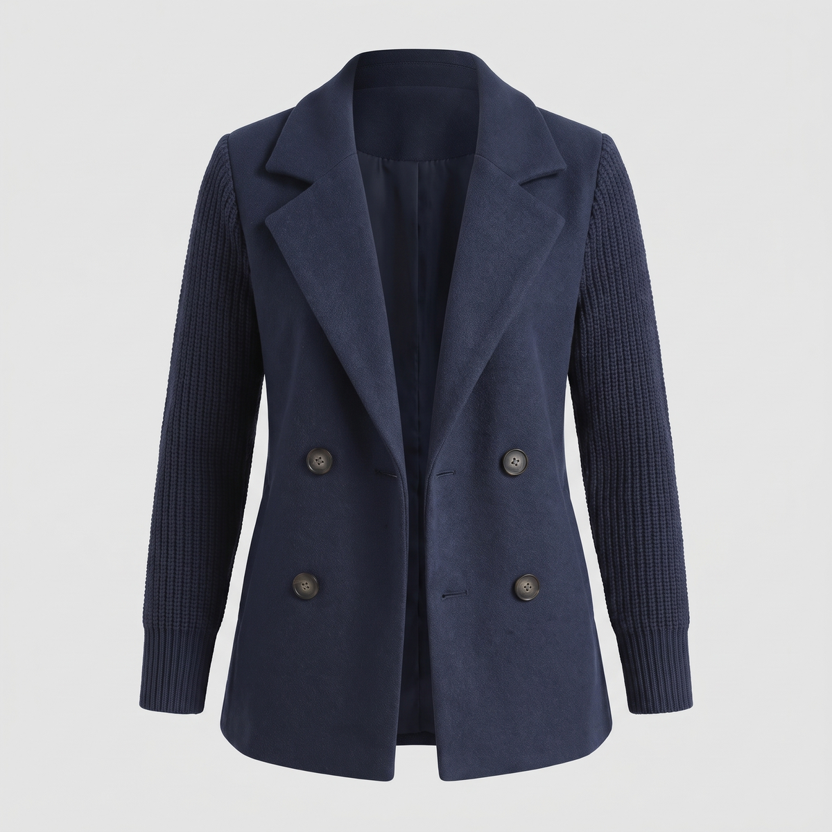 Elizabeth | Eleganter Damenblazer Mit Doppelter Knopfleiste Und Strickärmeln