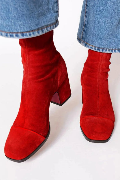 Elizabeth | Auffällige Veloursleder-Stiefeletten mit Leopardenakzent