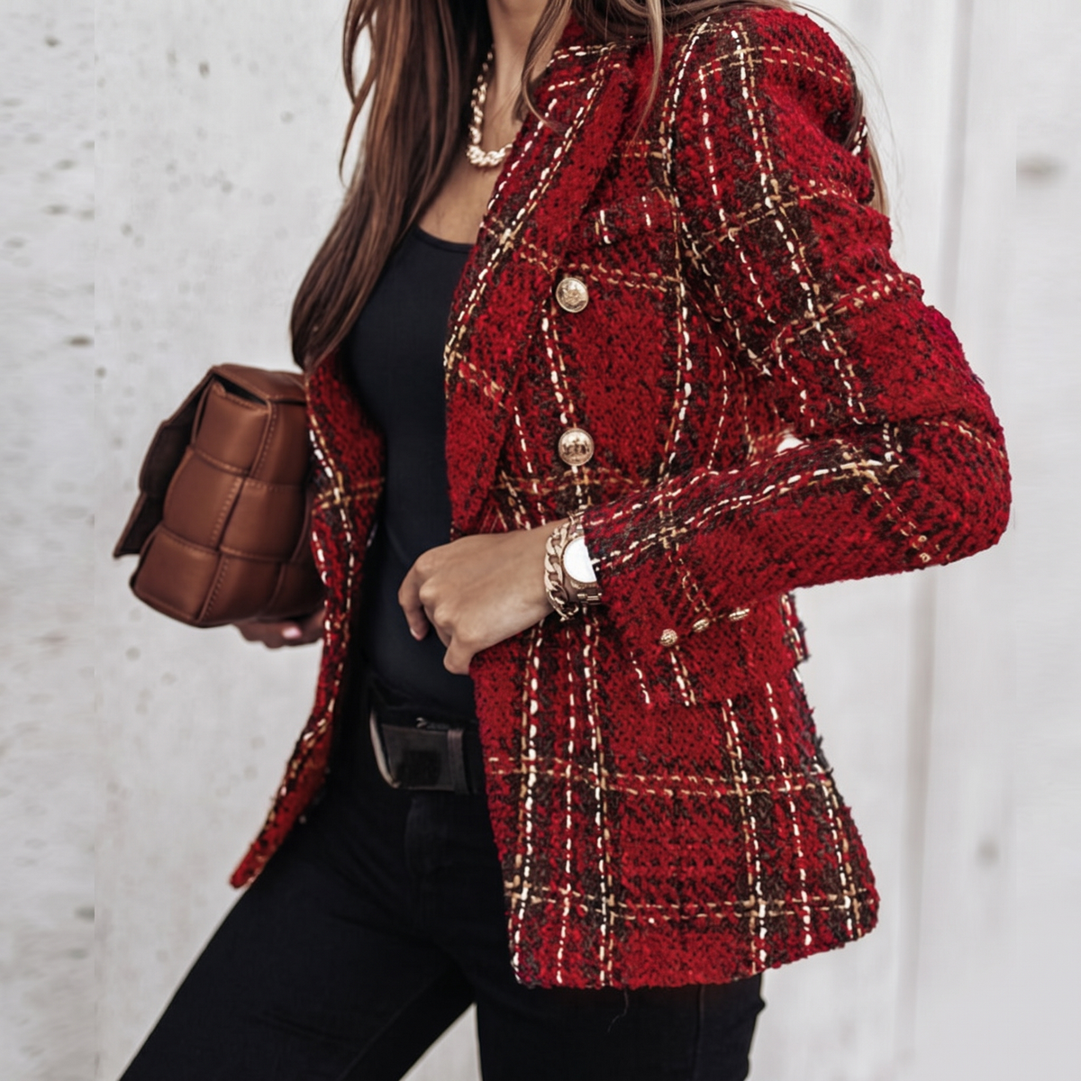 Emily | Eleganter Damenblazer Mit Hahnentrittmuster Und Tailliertem Schnitt