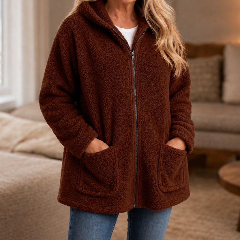 Mia | Flauschige Oversize-Sherpa-Jacke Mit Reißverschluss
