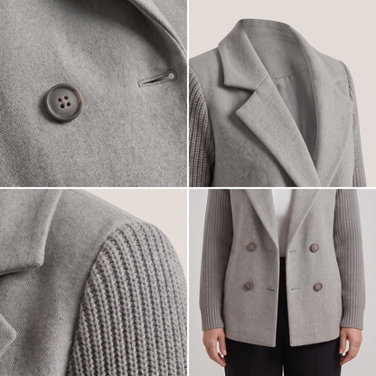 Elizabeth | Eleganter Damenblazer Mit Doppelter Knopfleiste Und Strickärmeln