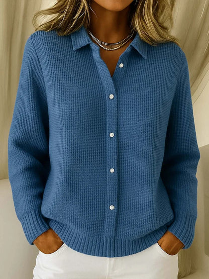 Women's Button-Front Cardigan with Collar and Cuffs