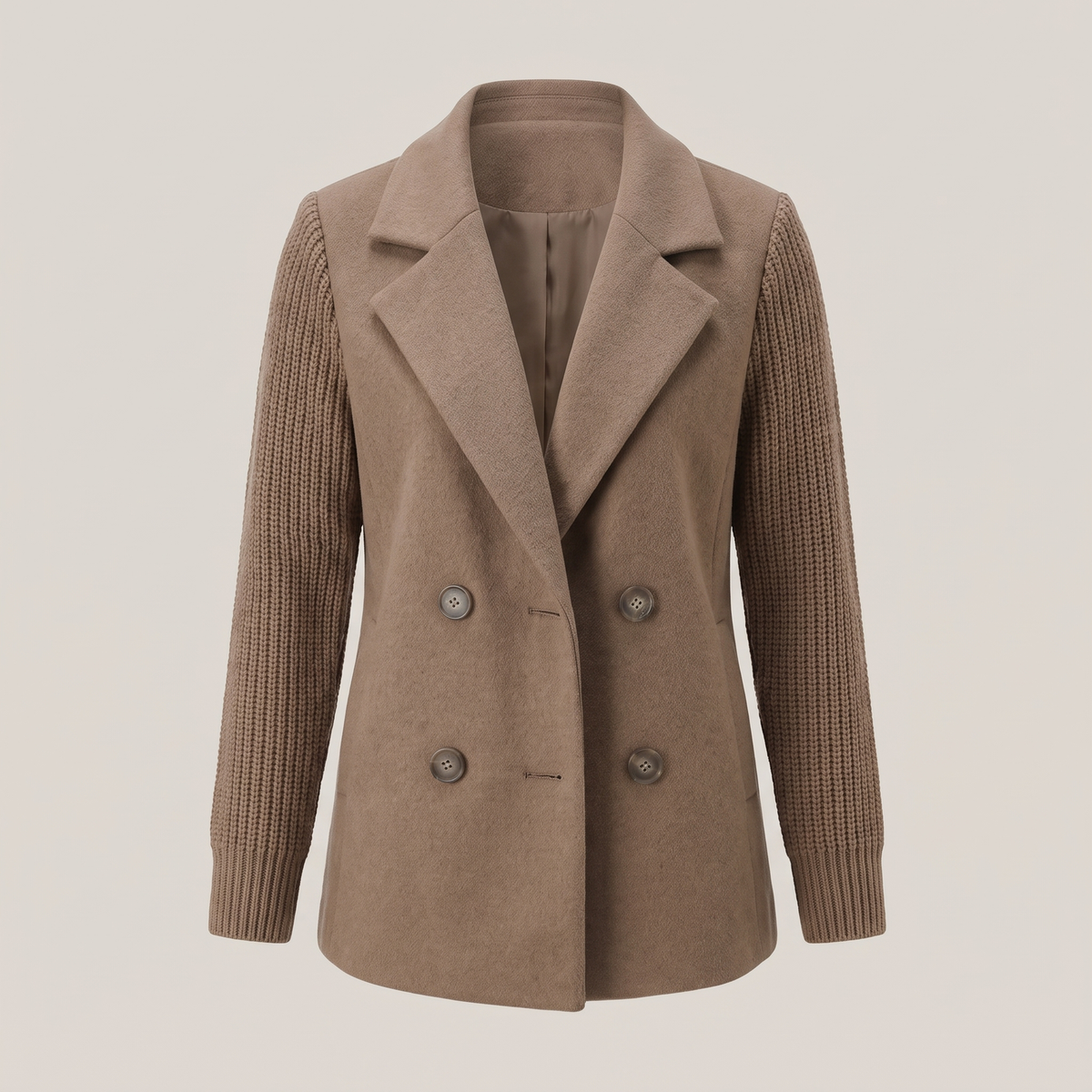 Elizabeth | Eleganter Damenblazer Mit Doppelter Knopfleiste Und Strickärmeln