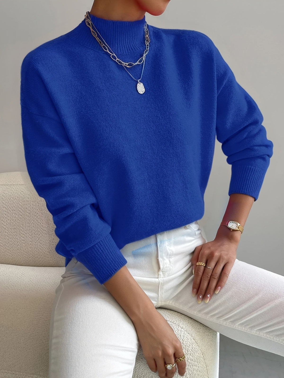 GERIBBELDE TRUI MET HOOGE Kraag VOOR VROUWEN