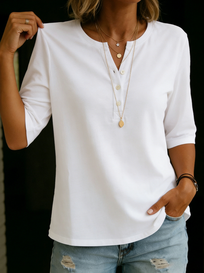 Iris - Classic Henley Collar 100% Cotton T-shirt