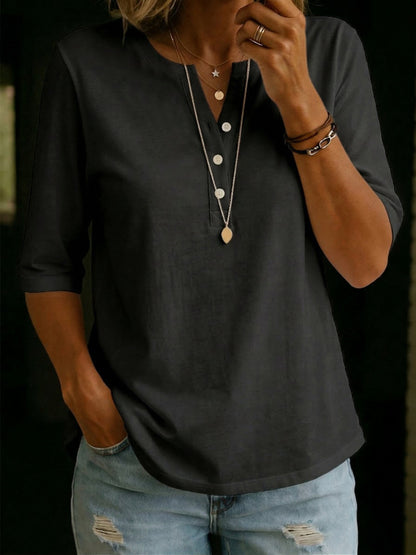 Iris - Classic Henley Collar 100% Cotton T-shirt