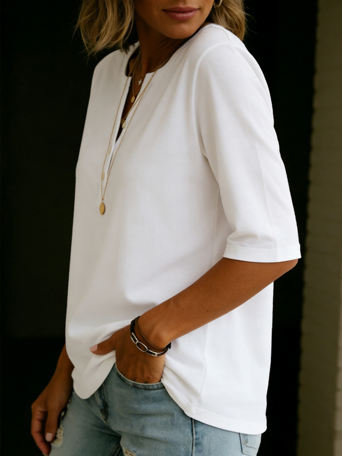 Iris - Classic Henley Collar 100% Cotton T-shirt