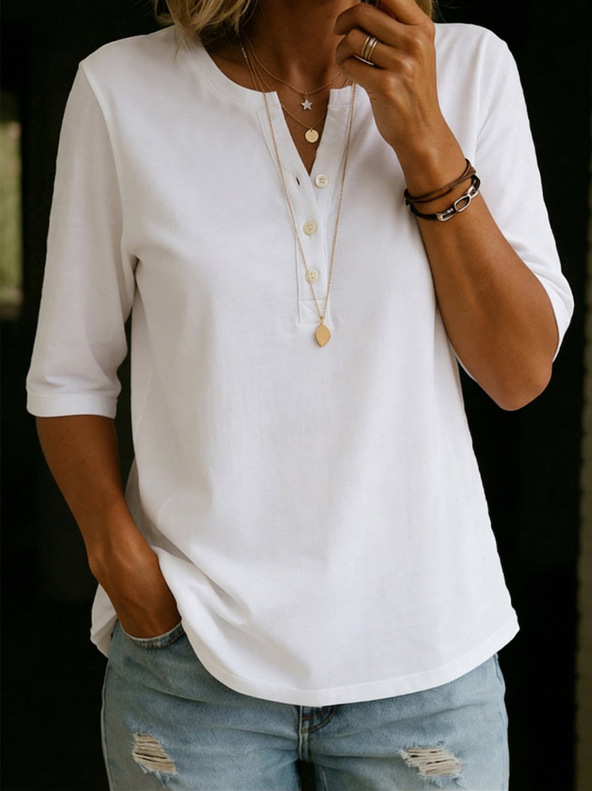 Iris - Classic Henley Collar 100% Cotton T-shirt